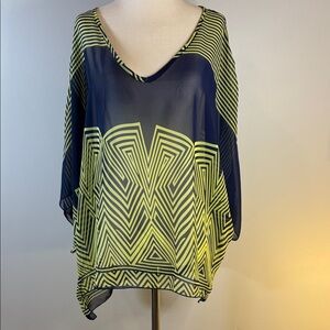 Yahada Striped Navy and lime caftan top